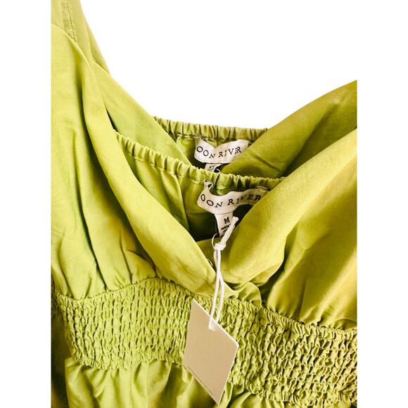 Green Smocked Waist Eyelet Midi Dress Sleeveless Size M NWT Moon River - Picture 4 of 13